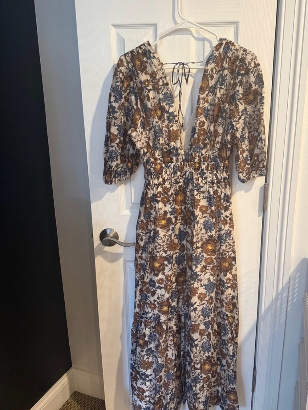 Abercrombie and Fitch Floral Plunge Smocked Midi Dress